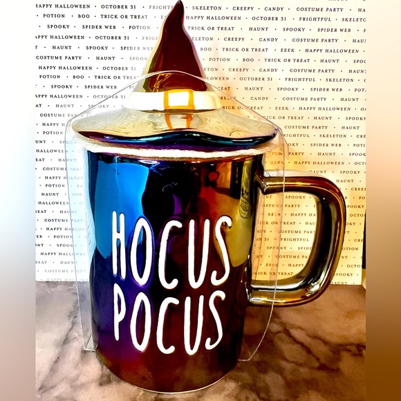 Halloween Hocus Pocus Iridescent Mug with Witch Hat Lid Purples Blues Gold - Picture 1 of 6